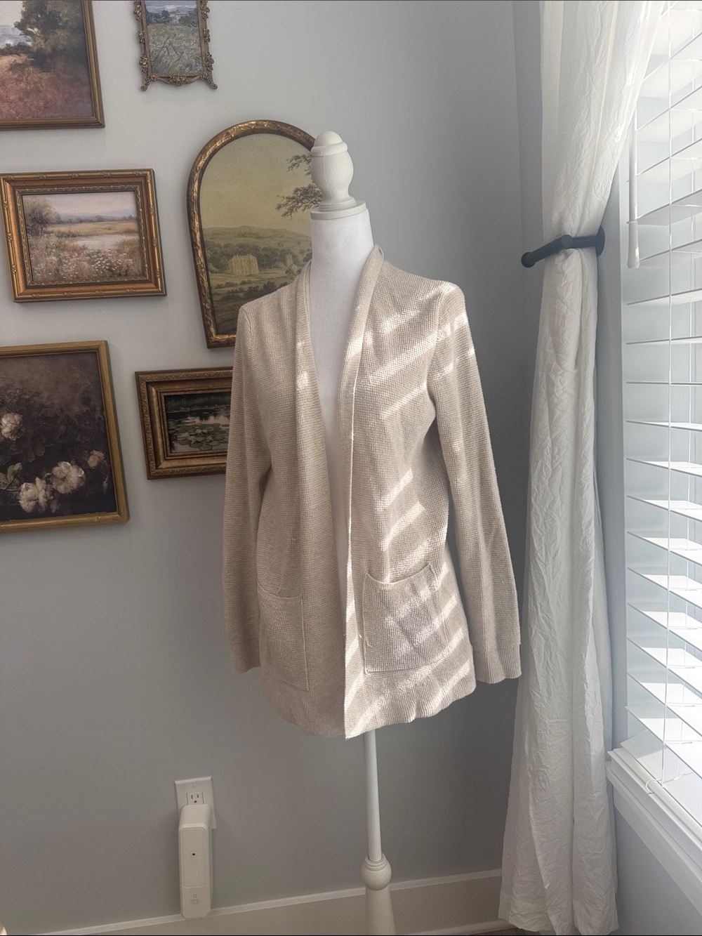Verve Ami Light Cream Open-Front Knit Cardigan